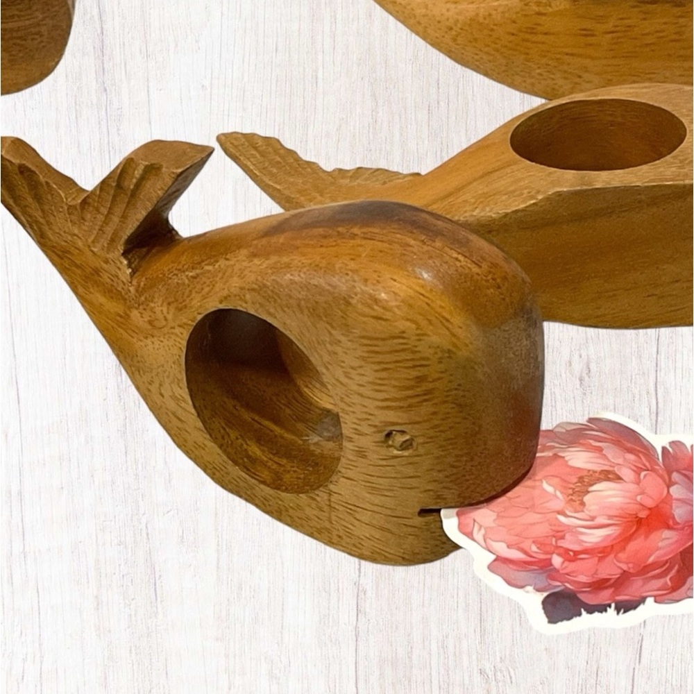 Vintage Napkin Rings MCM Wooden Whale set of 8